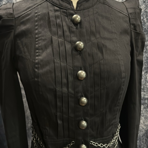 Arden B black cotton jacket w chains Victorian goth strampunk military - Picture 3 of 7